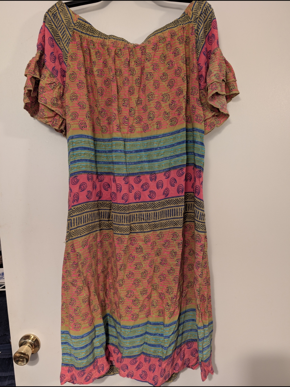 Ashley Stewart Plus Size Tunic Dress 14/16 | Colorful Boho Tribal Print | Linen